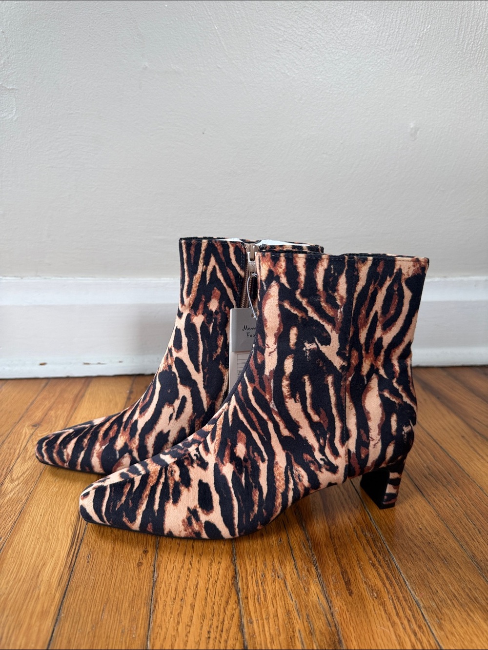 NWT A New Day Animal Print Ankle Boots in Black and Tan - Womens